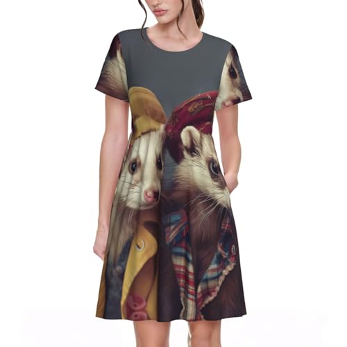Robe d'été furet pour femme à manches courtes en coupe droite