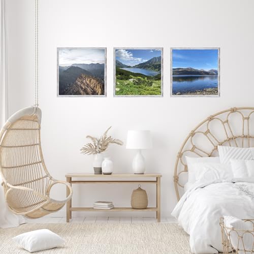 Image of JCJMY 10x10 Picture Frame for Wall Hanging, Wall Mounting Horizontally or Vertically, 10 x 10 Square Wall Gallery Poster Photo Frame with Durable Shatter Resistant Plexiglass, Rustic White