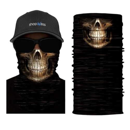 ShopINess Calcinha de pescoço caveira multifunções, bandana tubular unissexo para motociclo, desporto e exterior, lenço balaclava respirável com proteção solar UPF 40 | Halloween e carnaval (clássico)