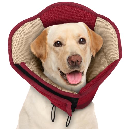 Image of AOFITEE Large Dog Cone - Adjustable Dog Cone to Stop Licking, Foldable Extra Large Cones Dogs for Wound Healing, Pet Elizabethan Cones Collar After Surgery, XL Fabric Pet Neck Collar, RosyRed X-Large