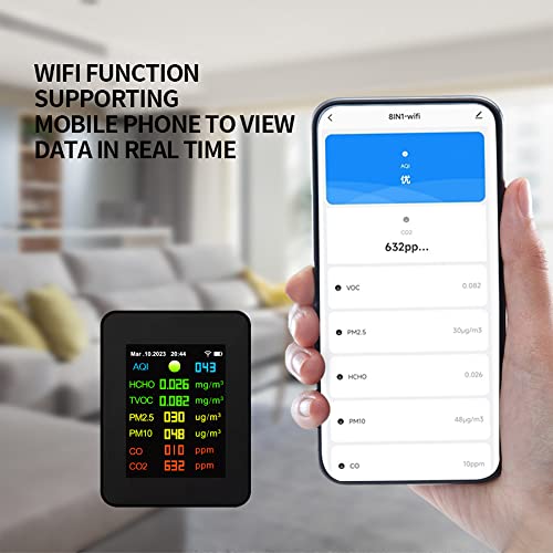 image for SaZaK Tuya WiFi Portable Air Quality Meter 7in1 PM2.5 PM10 CO CO2 TVOC