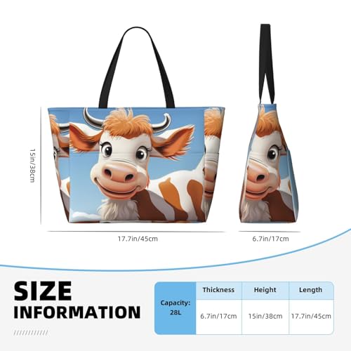 Beach Bags For Women Large Waterproof Sandproof Beach Tote Bag Lightweight Zipper Carry On Bag Cartoon Cute Cow Pool Bag For Gym Travel Vocation4