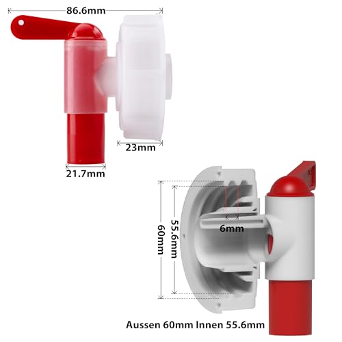 2 Stk Auslaufhahn Dosierhahn DIN61 - Auslaufhahn/Dosierhahn Für 15-60 Liter Kanister - Kanister Zapfhahn Weiß-Rot(DIN 61 Gewinde Kanister)