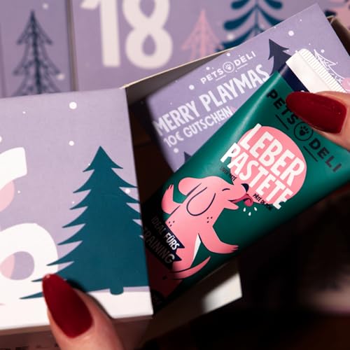 Pets Deli Adventskalender 2025 für Hunde, 24 Türchen mit Snacks, Nassfutter & Gutschein, 1280 g