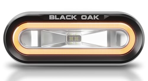 Black Oak Low Pro™ Waterproof Marine Spreader Lights – LED Deck or Dock Light Bar, 2000 Lumens, 120° Beam, IP69K, Bracket Mount (Black Housing, Amber Halo)