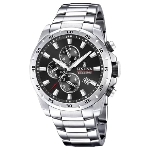 Festina Reloj Hombre F20463/4 Chrono Sport Caja de Acero Inoxidable 316l Plateado Correa de Acero Inoxidable 316l Plateado