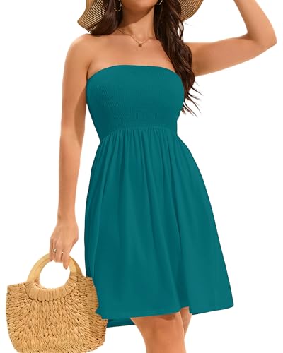 Image of elescat Summer Dresses for Women 2026 Strapless Casual Beach Cover Ups Tube Top Sundress