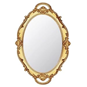 Eaoundm 14.5 x 10 inchs Small Oval Antique Decorative Wall Mirror Vintage Hanging Mirror (Gold)