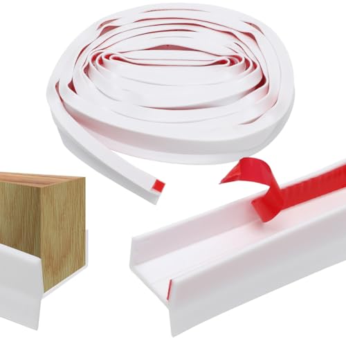 Gohytal Sockelleiste Küche Küchenleiste Abdichtungsprofil, Sockelprofil Sockelblendenprofil für 15mm 16mm 17mm Silikonkautschuk Küchen-Dichtung für Küchensockel, Transparent Sockelleiste (Weiß 5m)