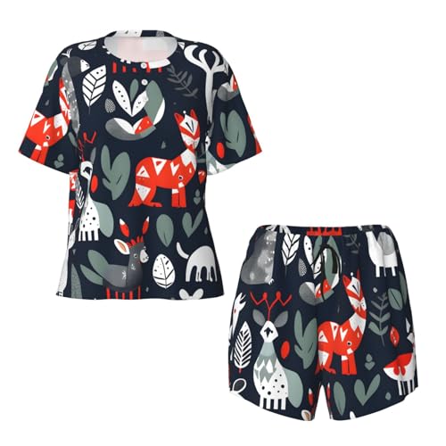 Pijama de manga corta para mujer que evita el calor con estampado de animales escandinavos 5