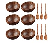 2/4/6-teiliges Kokosnuss-Schüssel- und Löffel-Set, 100% natürliche Kokosnussschale, für die Küche, vegan, Kokosnuss-Schüssel, Geburtstagsgeschenke für Frauen (6 Schüsseln, 6 Löffel)