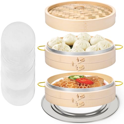 MacaRio Bamboo Steamer Basket Set (10 Inch)
