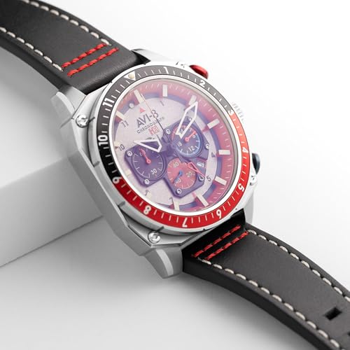 Image of AVI-8 Men's 43mm Hawker Hunter Atlas Dual Time Chronograph Watch with Leather Strap AV-4100