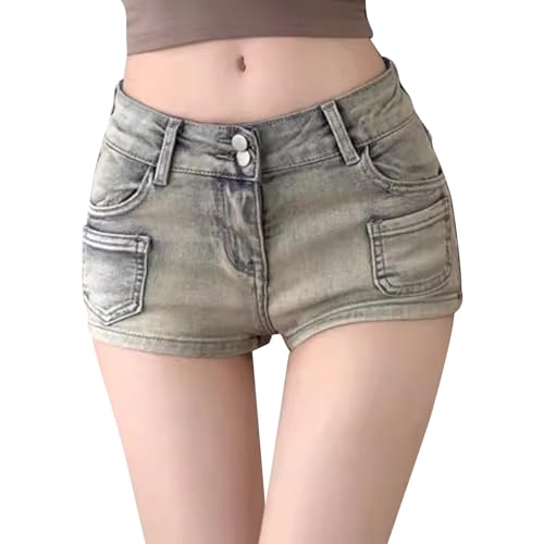 AKTCVVJ Jeans Shorts for Women Elastic Waist Button Denim Shorts Trendy Outdoor Short Jeans Fashion Summer Short Pants
