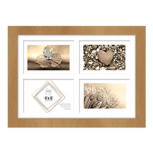 Multi Aperture Photo Frames 4x6-4 Aperture Frame Brown Wood Effect Multiple Collage Picture Frames with Mount & Glass Front, Bulk Pack of Wall Hanging Multi Photo Frames for Home Gallery Events (1)