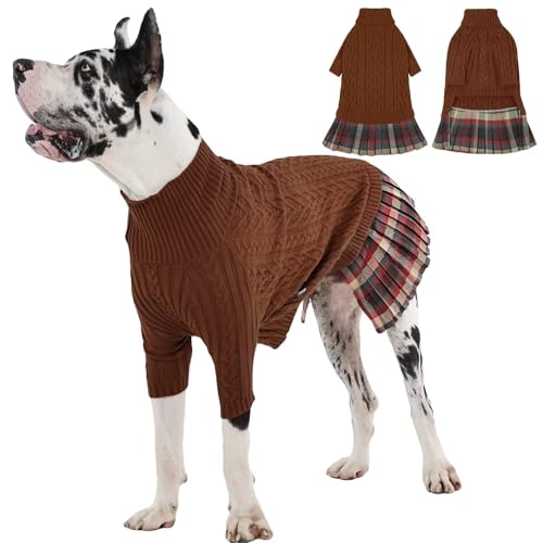 IECOii Hundepullover Kleid,Extra Große Pullover Hund für Weibliche Hunde,Hund Fleece Pullover Haustier Winter Kleid für Riesenrassen,Rollkragen Strickwaren für Kaltes Wetter, Maschinenwaschbar,5XL