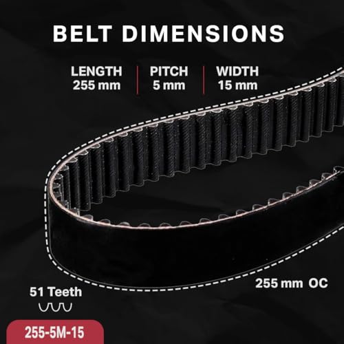 Image of BESTORQ 255-5M-15 HTD Timing Belt, 255mm Outside Circumference x 15mm Width x 3.6mm Height, 5mm Pitch, 51 Teeth
