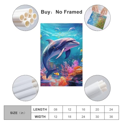 Cuadro de delfines para iluminar estancias oscuras lienzo mural de 50x75 cm 2