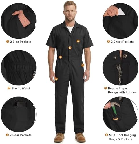 Coveralls for Men Short Sleeve, Jumpsuit Work Utilityl with Multi Pockets - 3