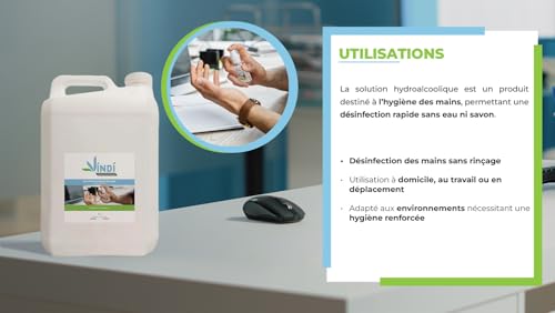 Désinfectant Vindi 5L solution hydroalcoolique 76% pour éliminer virus et bactéries - 3