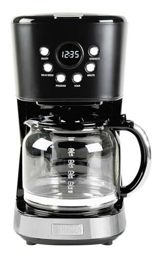 Image of Haden Coffee Machine, 12 Cup Programmable Drip Coffee Maker with Auto Shut-Off Function and Reusable Washable Water Filter, Black & Chrome