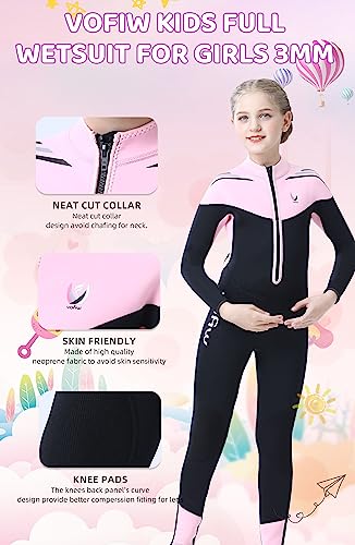 Vofiw Kids Wetsuit For Boys Girls Youth 3Mm Neoprene Full Body Wet Suit Front Zip Diving Suits For Swimming Boating Snorkeling Surfing (Pink,14) #TOP3