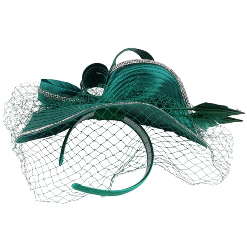 Chapeau fascinateur haut de gamme en fil de chanvre vert foncé pour coiffure de soirée