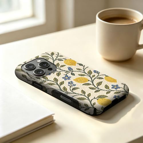 NOWETOO Case for iPhone 16 Pro Max,Mediterranean Lemon Blue Floral Mosaic Phone Case,Trendy Magsafe Silicone Shockproof Cover for Girl Women by NOWETOO - Used condition - Image 4
