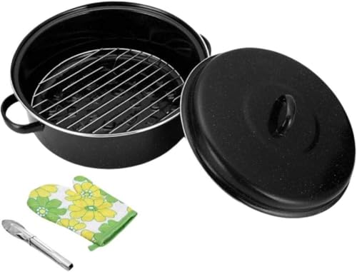 Barino 焼き芋器 焼芋鍋 ホーロー石焼きいも器 両手鍋 蓋付きコンロ鍋 ホット鍋 手作り調理ツール 洗いやすい 高耐久 直火 キッチン用品 エナメルカバー 調理器具 焼き芋が お家 で味わえる 簡単 調理 (タイプB 1個,ブラック)