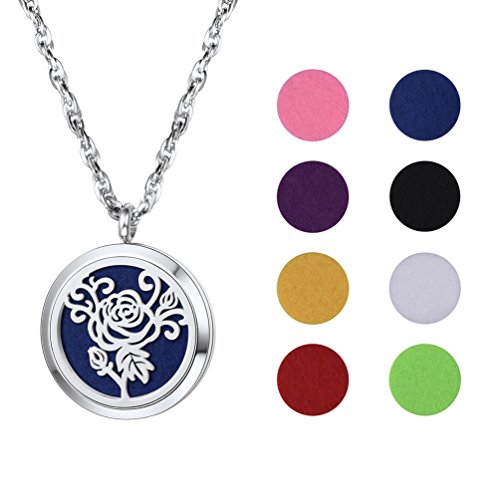 PROSTEEL Collar Rosa de Aromaterapia Colgante Barra Difusor Abierto, Acero Platino