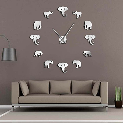 Reloj de pared grande elefante DIY moderno efecto espejo miniatura 6