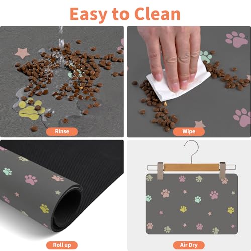 Dog Food Mat Water Absorbent Cat Dog Mat for Food and Water Bowl, Non Slip Pet Feeding Mat No Stains Dog Feeding mat, Quick Dry (Dark Grey-Star Paws, 30 x 50 cm) - Image 4