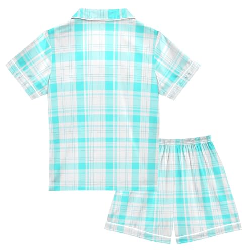 Plaid Pajamas Sets Satin Loungewear 2 Piece Pjs Short Sleeve Summer Sleepwear 5-14 Years2