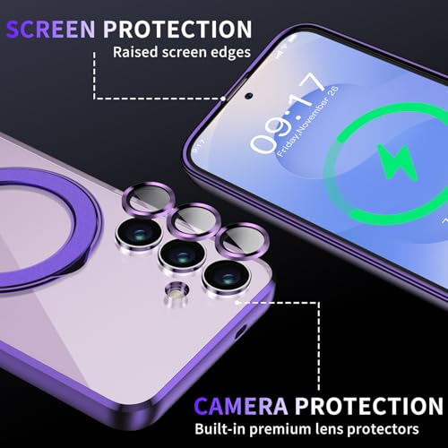Image of Magnetic Stand & Full Camera Lens Protector Case for Samsung Galaxy S25 FE [Compatible with MagSafe][Military Drop Protective]Not Yellowing Clear Slim Soft S25 FE Phone Case for Women Men,Purple