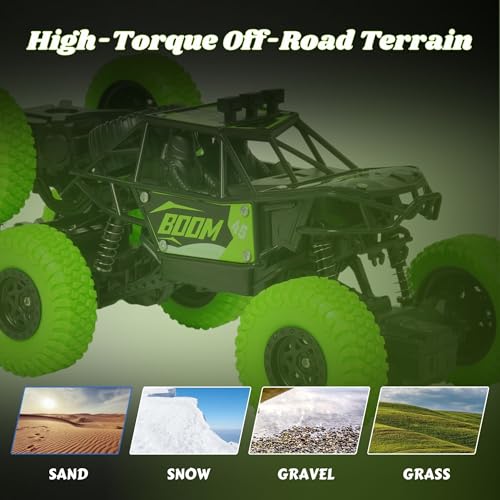 Image of Gooyo GY-97 Hi-Speed Rechargeable Remote Control Rock Crawler Car Toy | 8 Tyres Monster Truck Rock Crawler | 50 Climbing RC Car 4x4 Off-Road Car Toy | Green | in-Built Battery | Gift Box Pack