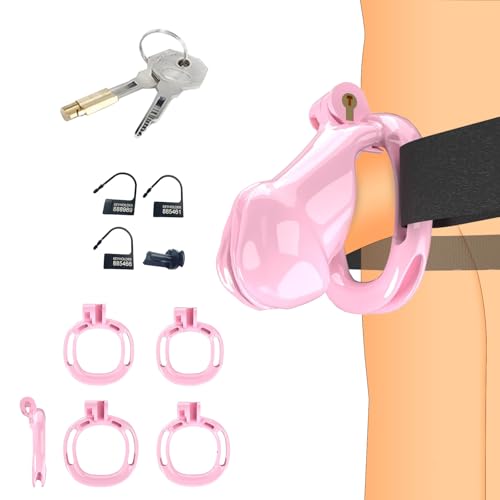 ZWFUN Keuschheitskäfig für Herren Harz Sex Spielzeug mit 4 Penisringe Keuschheitsgürtel Penisschloss BDSM SM Fetisch Extrem Penis Bondage Atmungsaktiv Käfig Sexspielzeug für Männer (D10P)
