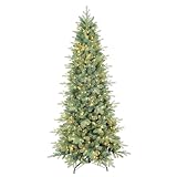 7 FT Prelit Artificial Skinny Christmas Tree,Blue Spruce Slim Pencil Xmas Tree with 1552 PE&PVC Mixed Branch Tips and 400 UL Listed Clear Lights,Hinged Pine Tree with Metal Stand for Home Office Décor