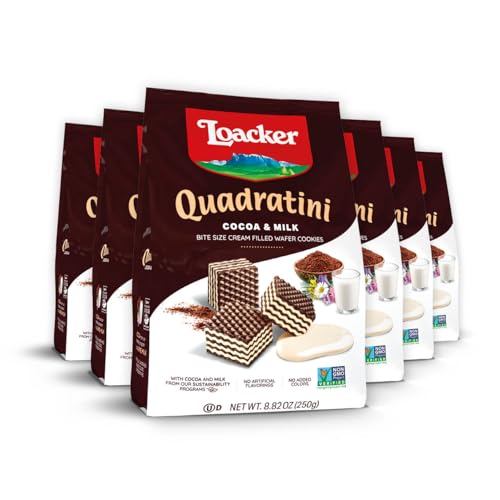 Image of Loacker Quadratini Cocoa & Milk Wafer Cookies, 30% Less Sugar, 6-Pack