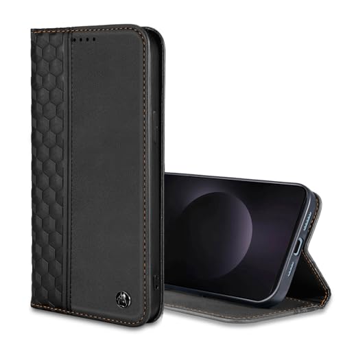 Étui portefeuille Galaxy S25 Edge anti-choc : étui à rabat noir avec rangement cartes et aimant