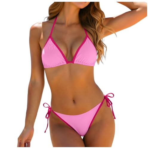 Conjunto de Tankini de 2 Piezas para Mujer Traje baño atlético con Traje Baño Dos Piezas para Mujer Top Triangular Halter y Braguita Lazo Lateral Diseño Contraste Color Playa y Piscina