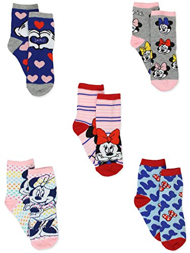 Minnie Mouse Girls Toddler 5 Pack Crew Socks (4-6, Grey/Multi) #TOP1