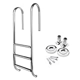 Vellynoox 3 Treads In Ground Stainless Steel Swimming Pool Ladder Stainless Steel Steps Entry and Exit System For Up To 250 Pound Capacity replacement 1.90 Inch Diameter Wooden Concrete Deck(3 Treads)