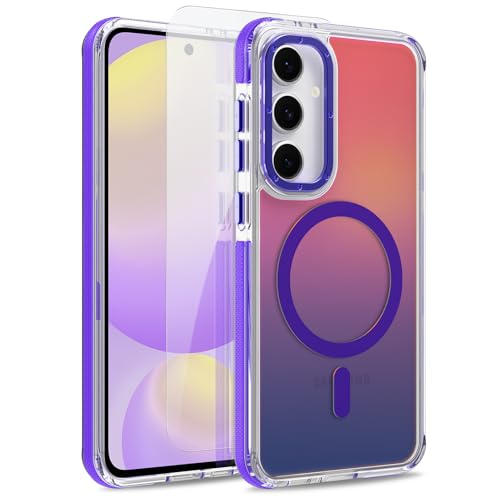 Image of Magnetic Case for Samsung Galaxy S24 FE [Compatible with Magsafe] [Cute Fashion Fluorescent Design] [1 Screen Protector] Slim Translucent Matte Case for Galaxy S24 FE 6.7 inch, Purple