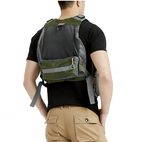 Obcursco Fly Fishing Vest Pack Adjustable for Men and Women with Breathable Mesh, Trout Fishing Gear, for Outdoors Stream Fishing (Army Green)