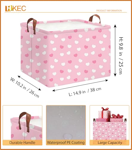 Image of Rectangle Pink Storage Basket Empty with Handles for Kids,Cute Organizer Toy Bin,Gift Basket for Girls /Kids(Pink Cute Heart)