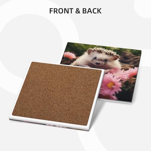 Dessous de verre en céramique lot de 6 avec support absorbant motif hérisson mignon - 3