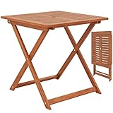 Tangkula 29.5-Inch Square Patio Dining Table, Solid Wood Folding Outdoor Bistro Table with Teak Painting & 2' Umbrella Hole, Outdoor Dining Table for Balcony, Deck, Porch, Backyard
