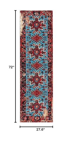 SAFAVIEH Vintage Hamadan Collection Runner Rug - 2'3" x 6', Red & Light Blue, Traditional Persian Design, Non-Shedding & Easy to Clean, Ideal for Hallway, Foyer, Entryway, Bedroom (VTH211Q) - Thumbnail 2