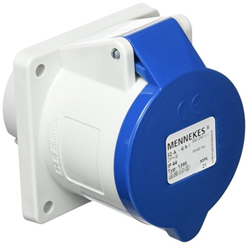 Mennekes 101100217 bases semi encastrement CEE, prises de courant, 230 V, 50 – 60 Hz, 32 A, 3 pôles, IP 44, 10 Emballage, bleu