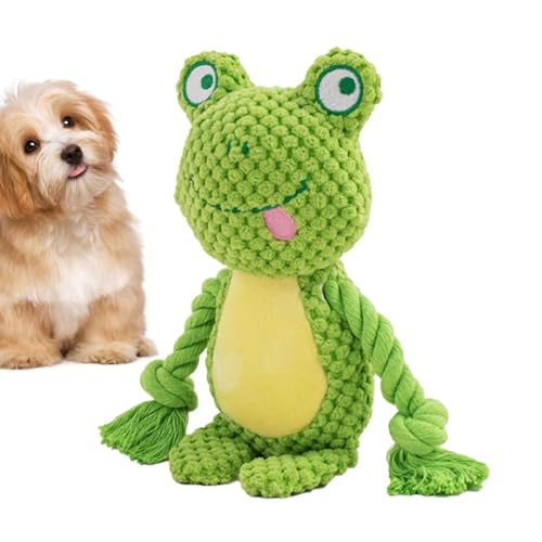 Dog Squeaky Toy, Interactive Rope Chew Plush Doll, Pet Play Toys with Fox Elephant Frog Design, Soft Safe Plush Fabric, Built-in